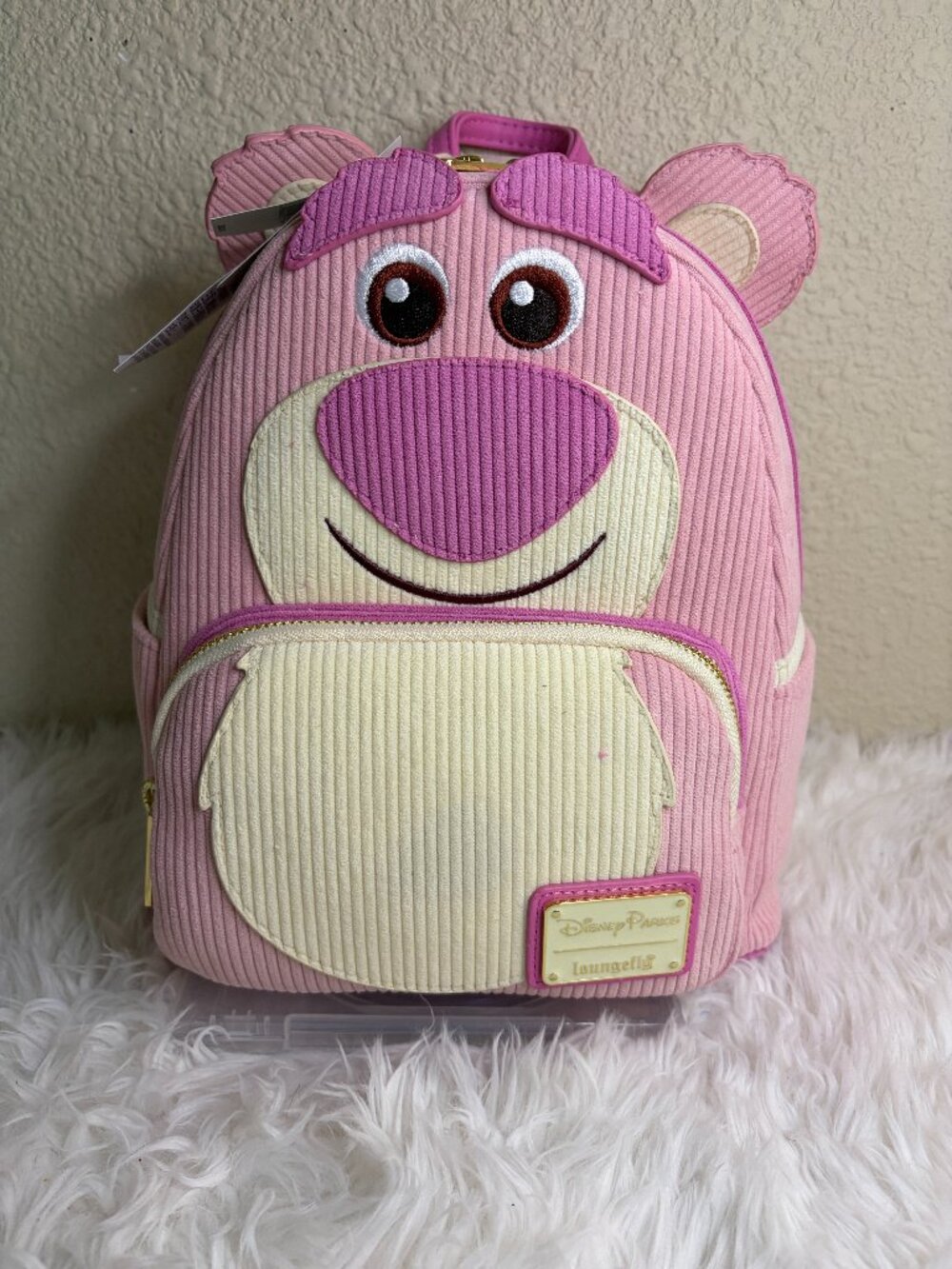 Loungefly Disney Parks Toy Story Lotso Corduroy Strawberry Scented Backpack NWT